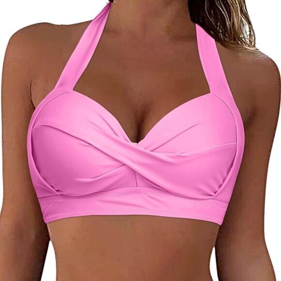 NWT Tempt Me Women’s Pink Halter Neck Bikini Swim Top, Size L - Picture 1 of 7